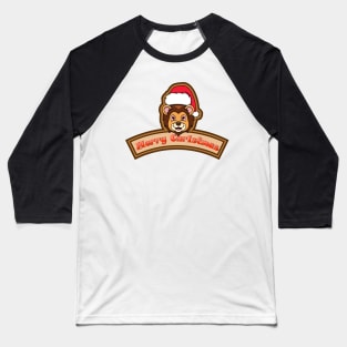 Sticker and Label Of  Lion Character Design and Merry Christmas Text. Baseball T-Shirt